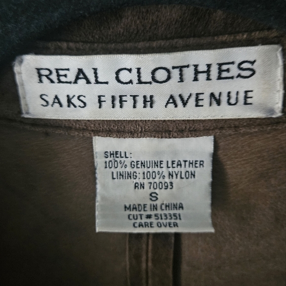 Saks Fifth Avenue Brown Leather Jacket with Structured Shoulders - Picture 2 of 6